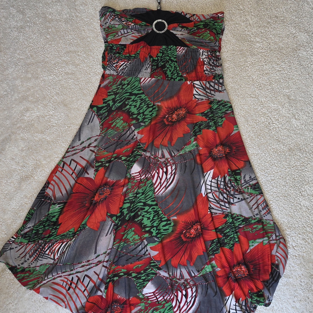 Source Unknown Asymmetrical Dress In Red And Gree… - image 6